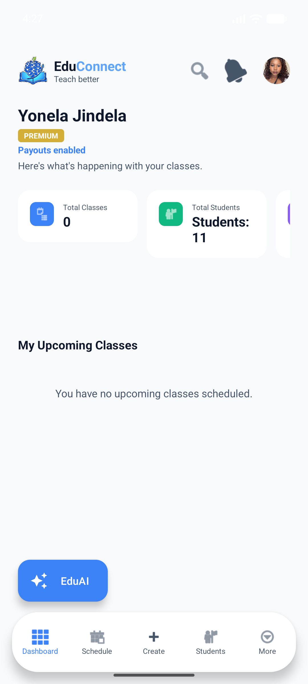 EduConnect Real Dashboard Screen